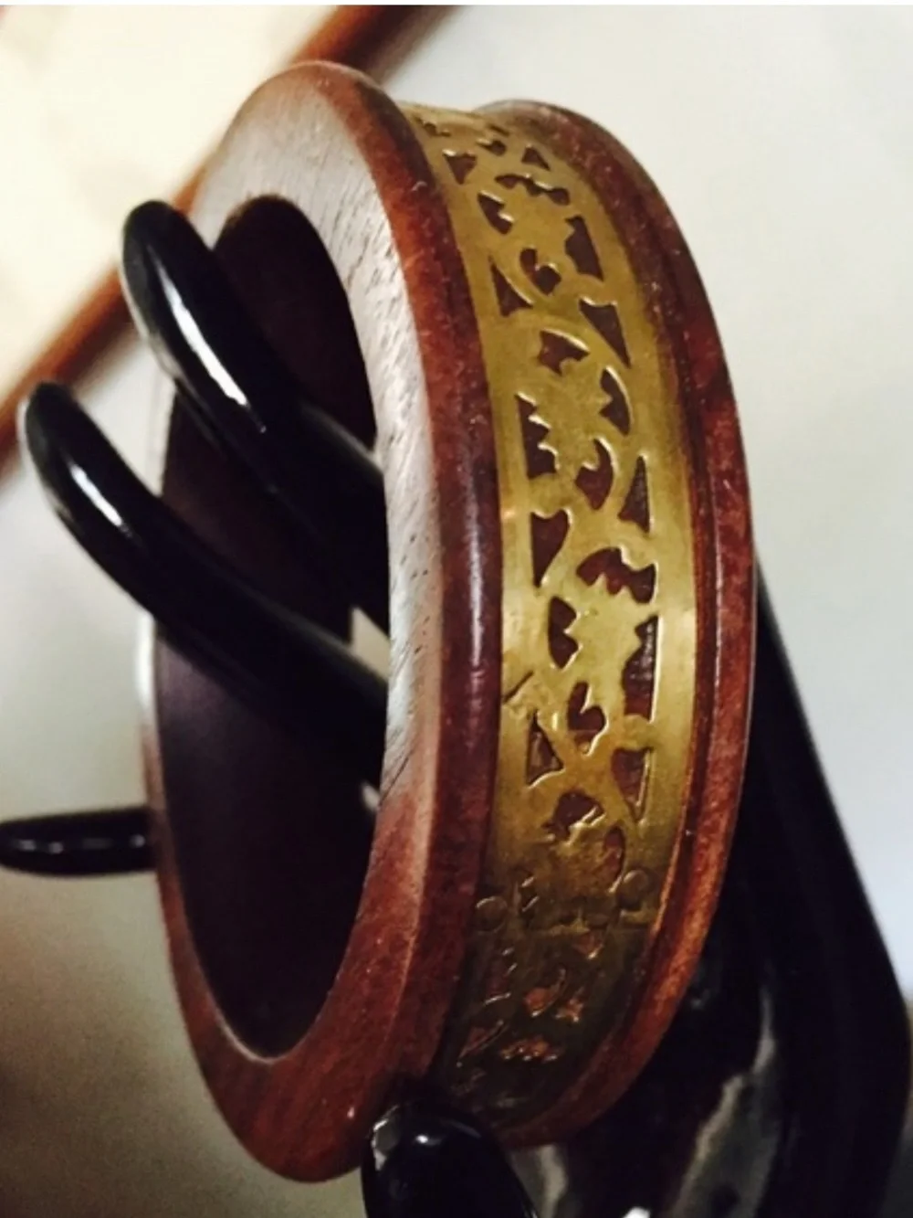 Vintage Wood and Brass Bangle Bracelet